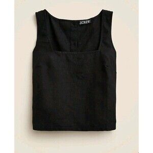 NWT J Crew Size M Squareneck Button-Back Top 100% Linen Black Sleeveless CK494